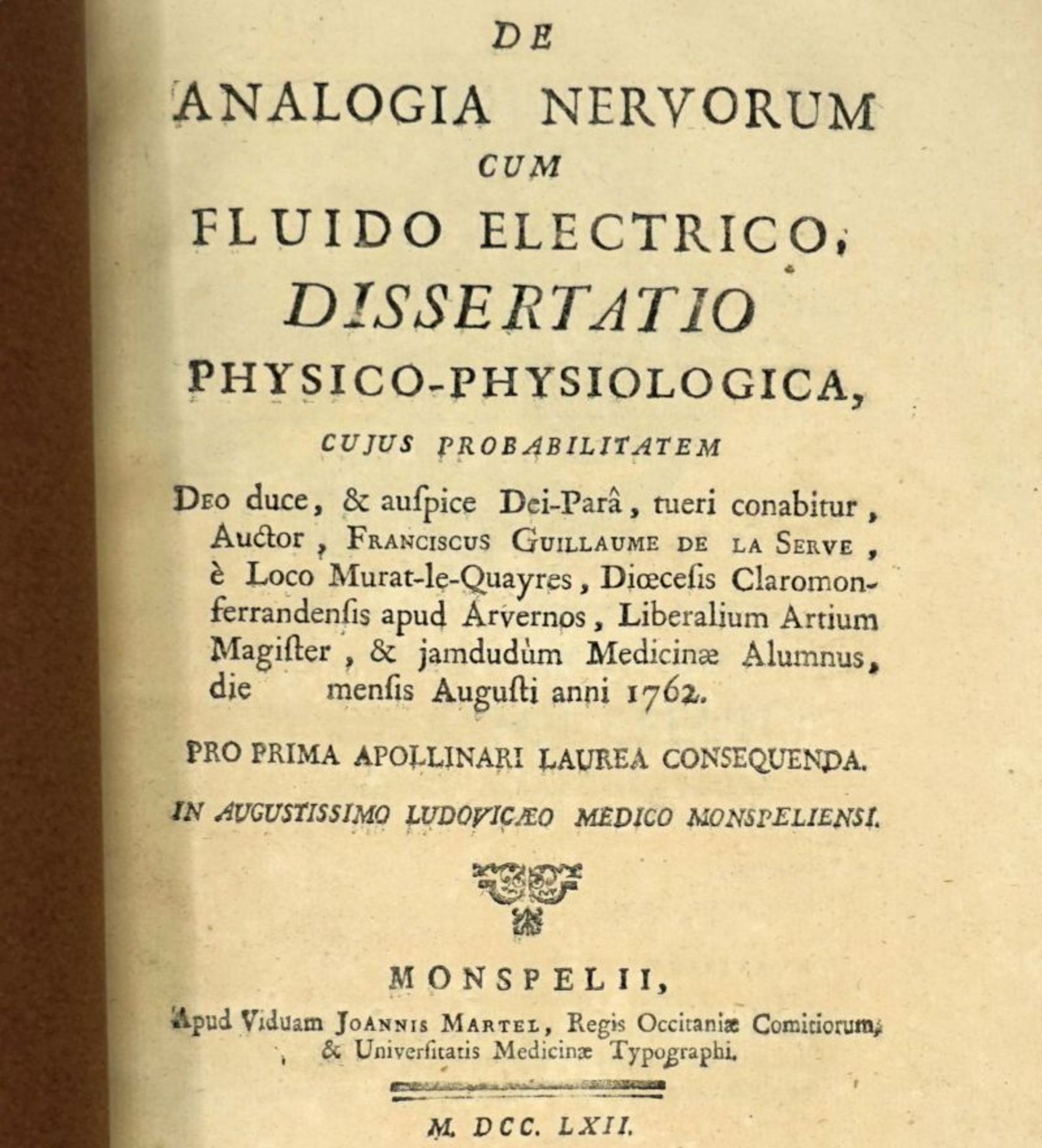 La Serve, François Guillaume de: De analogia nervorum cum fluido electrico