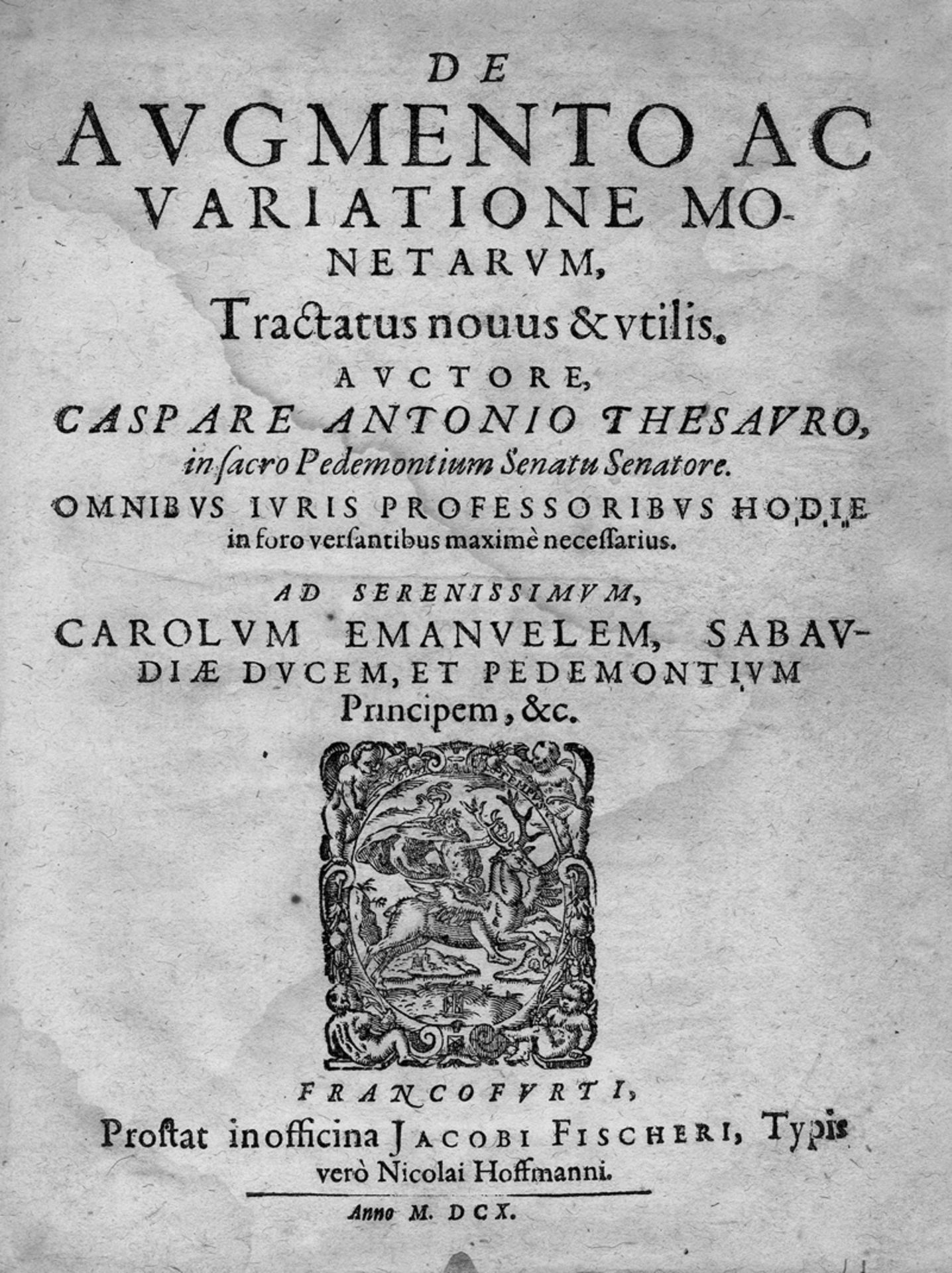 Tesauro, Gaspare Antonio: De augmento ac variatione monetarum