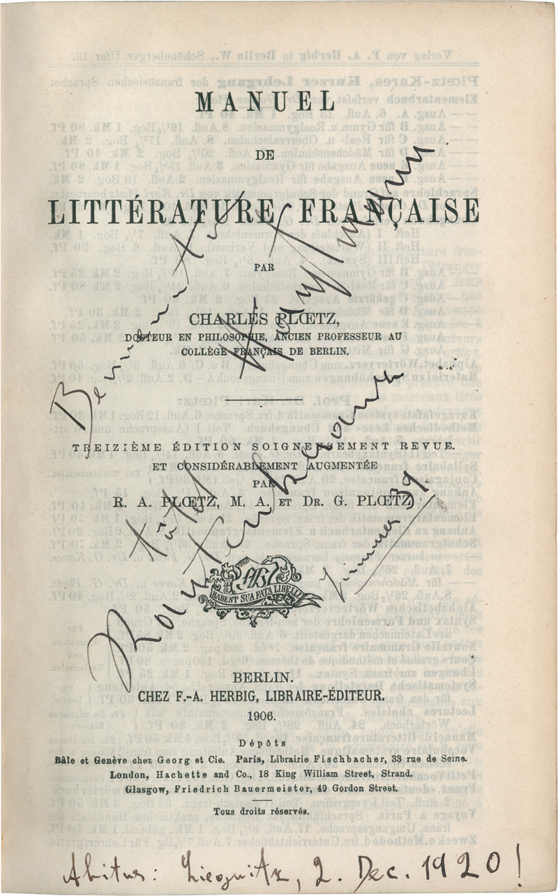 Ploetz, Charles: Manuel de littérature française