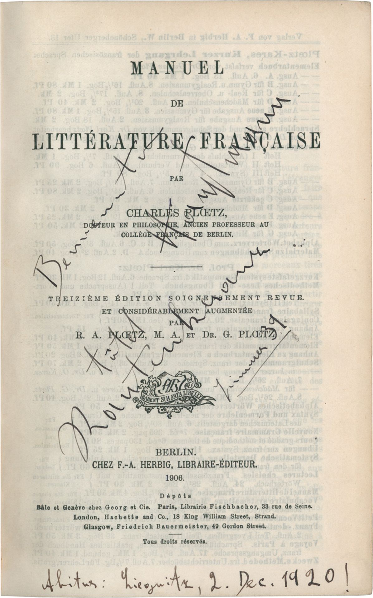 Ploetz, Charles: Manuel de littérature française