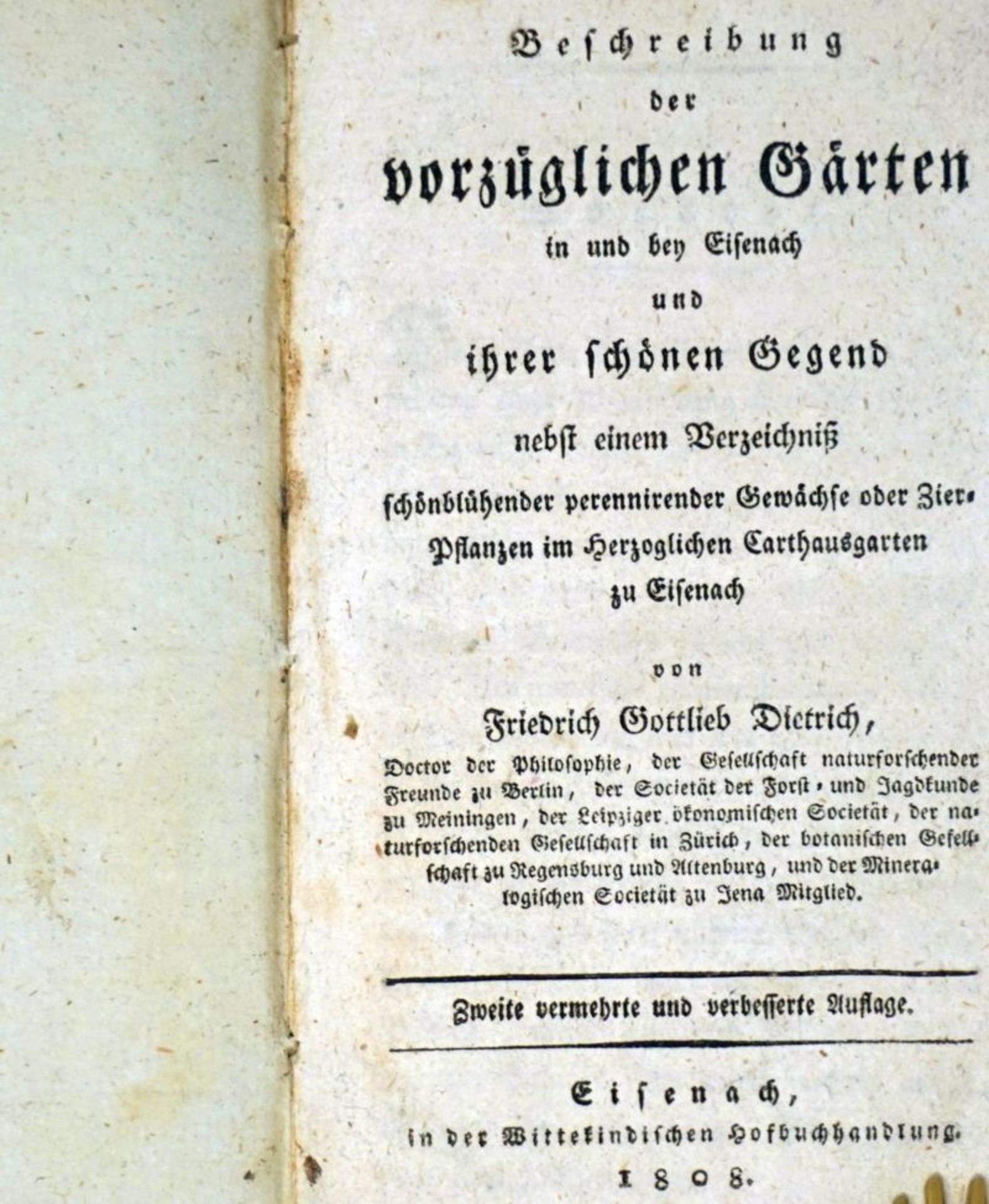 Dietrich, Friedrich Gottlieb: Beschreibung der vorzüglichen Gärten in und bey Eisenach