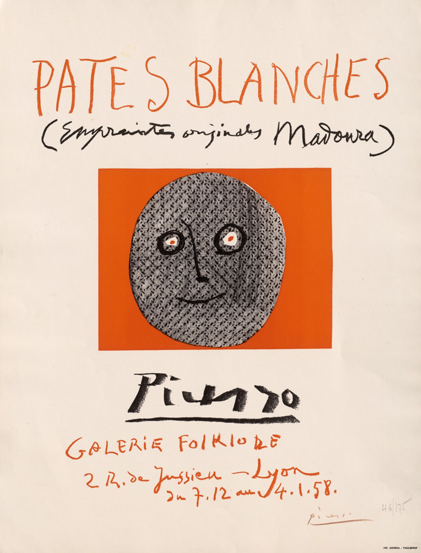 Picasso, Pablo: Pates Blanches. Plakat in Offset-Lithografie auf Kartonp...