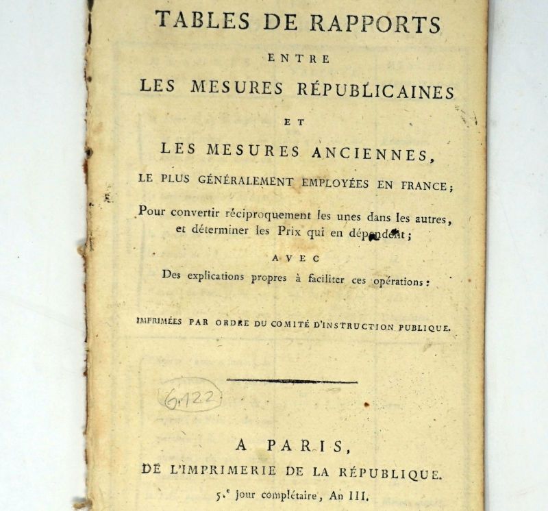 Tables de rapports: Les mesures républicaines et les mesures anciennes