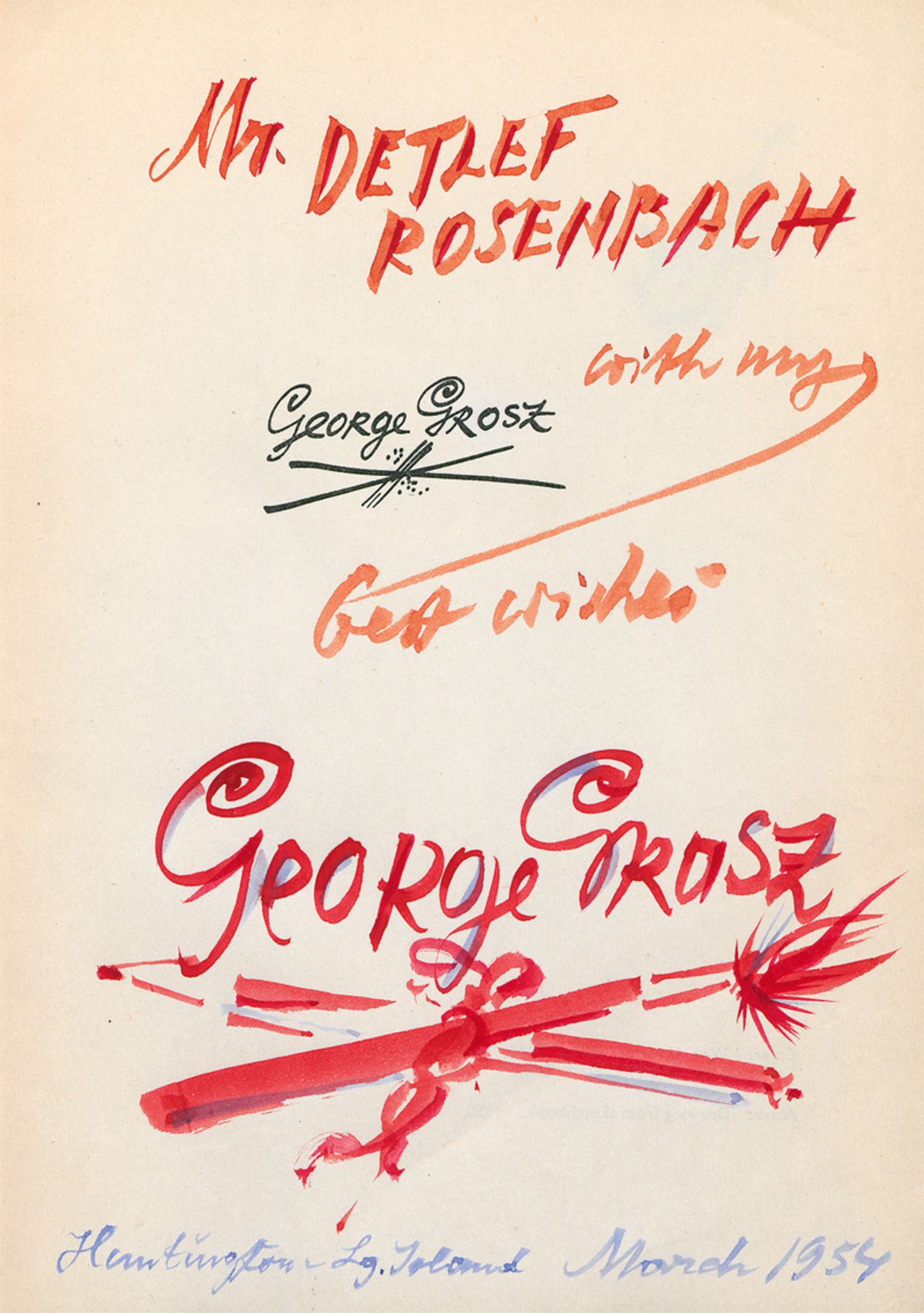 Grosz, George und Baur, John I. H.: George Grosz. Exhibition catalogue (Widmungsexemplar)