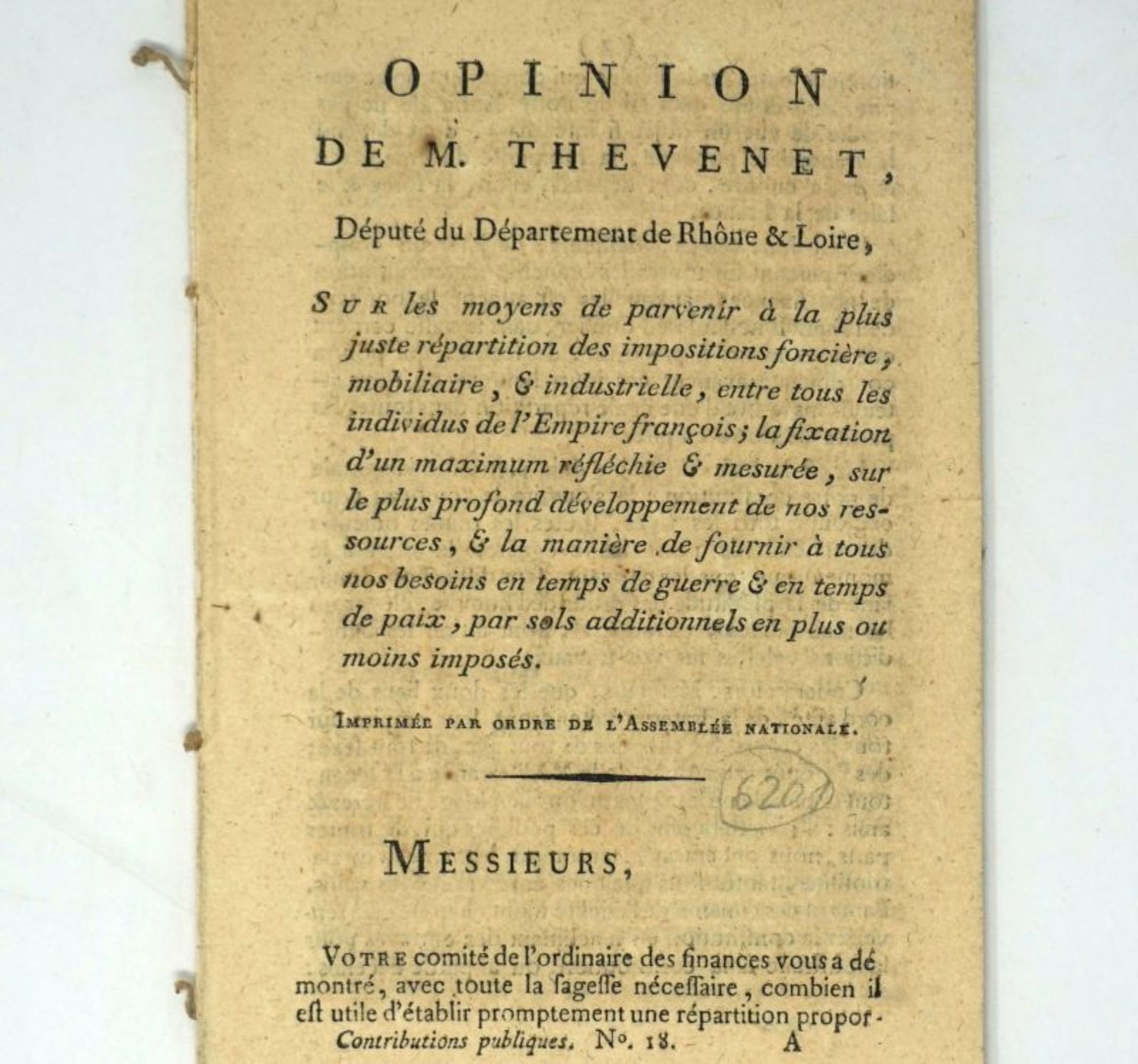 Thevenet, Jean: Opinion sur les moyens de parvenir à la plus juste répar...