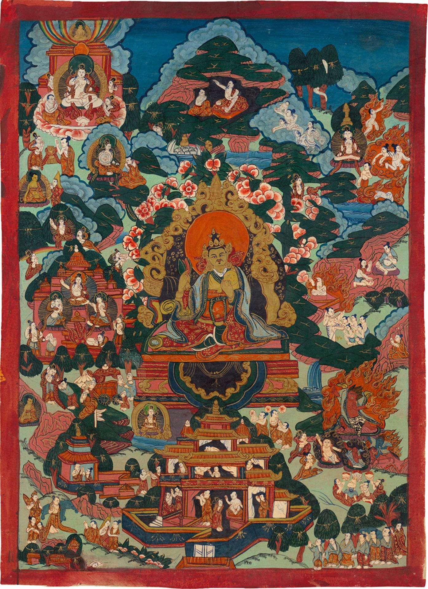 Thangka: Tsongkhapa. Buddha Bodhisattvas. Tibetische Thangka