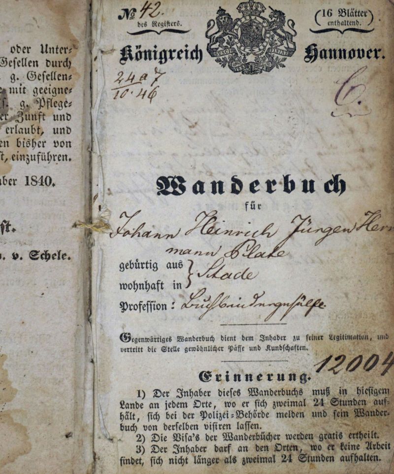 Wanderbuch: für den Buchbindergesellen J. Plate, 1840