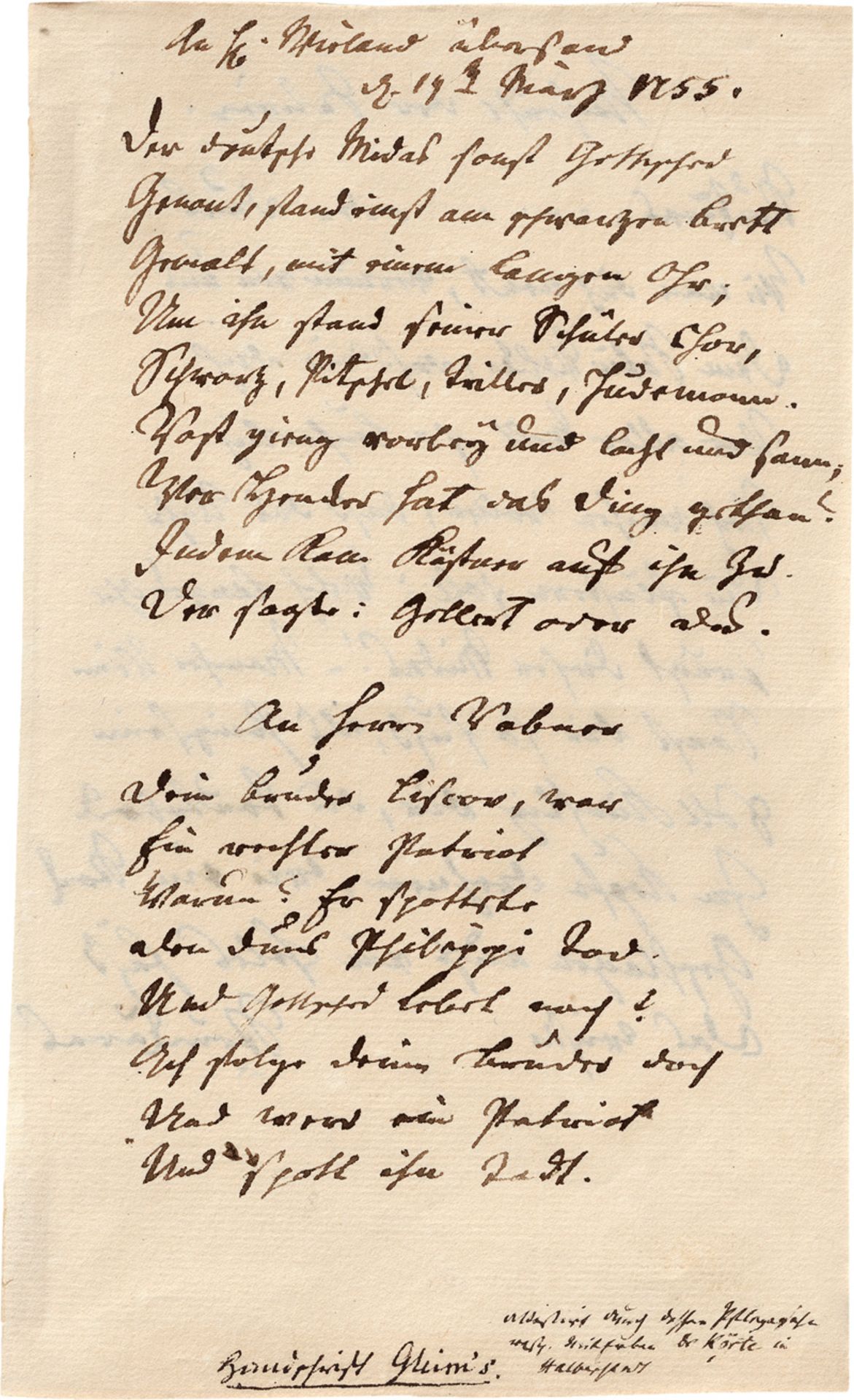 Gleim, Johann Wilhelm Ludwig: Manuskript mit 3 Gedichten