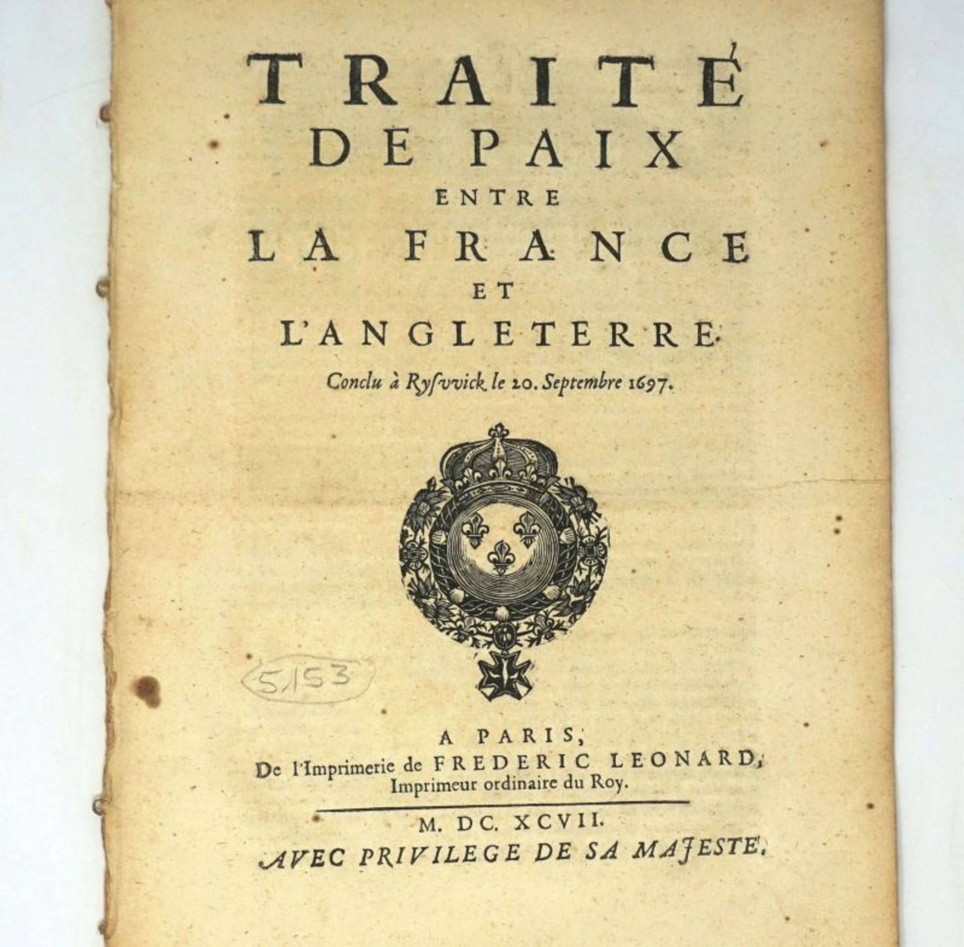 Traité de paix und : entre la France et l'Angleterre