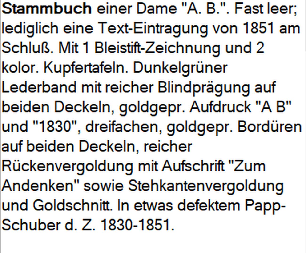 Stammbuch: einer Dame "A. B."