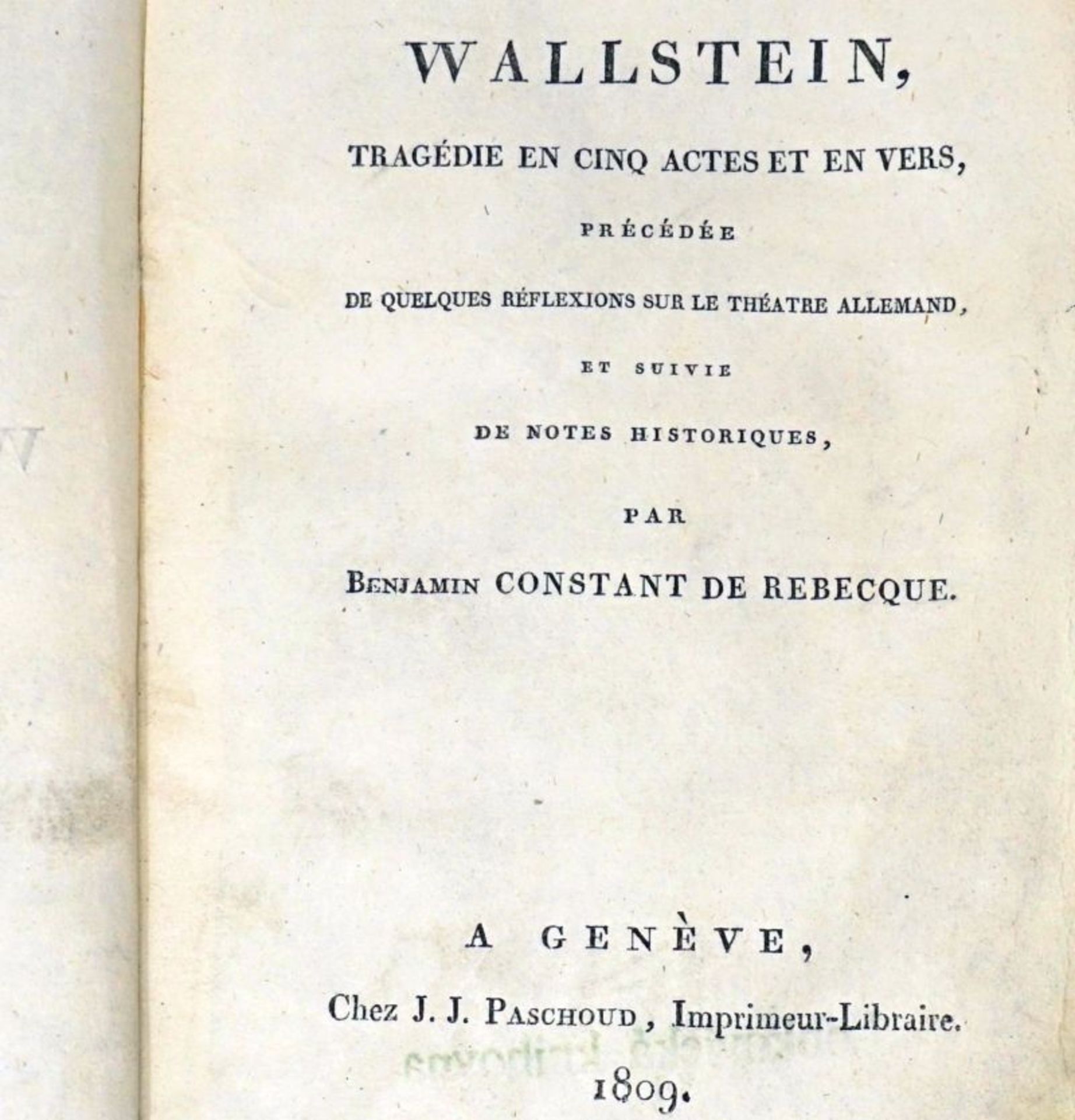 Constant de Rebecque, B. de und Sch...: Wallstein, tragédie en cinq actes et en vers