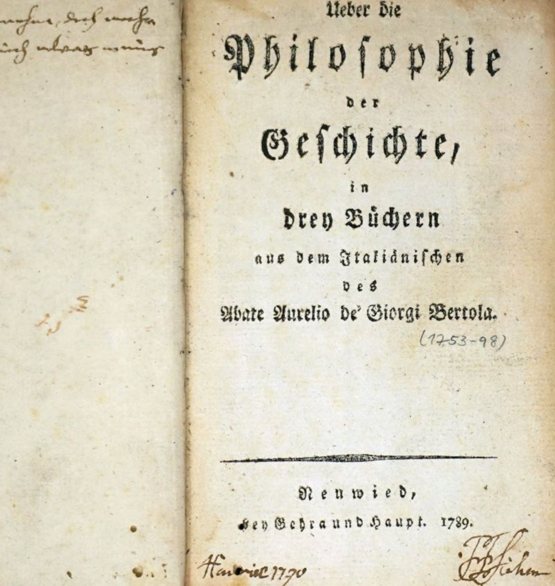 Bertola de' Giorgi, Aurelio: Ueber die Philosophie der Geschichte