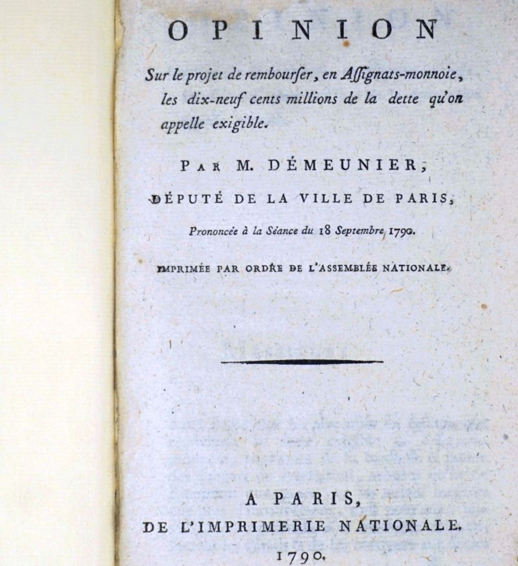 Démeunier, Jean Nicolas: Opinion sur le projet de rembourser