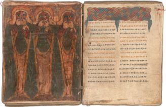 Liturgisches Gebetbuch: Ge'ez-Handschrift in roter und schwarzer Schrift auf Per...