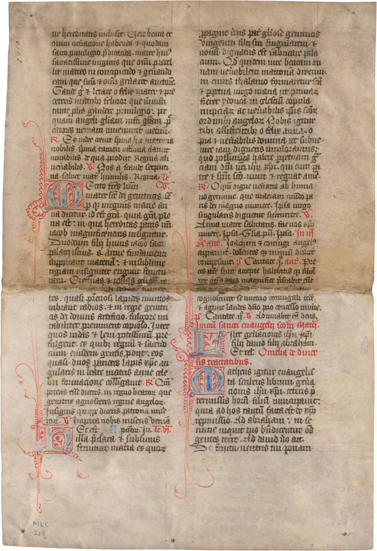 Breviarium latinum: Einzelblatt einer lateinischen Handschrift auf Pergament