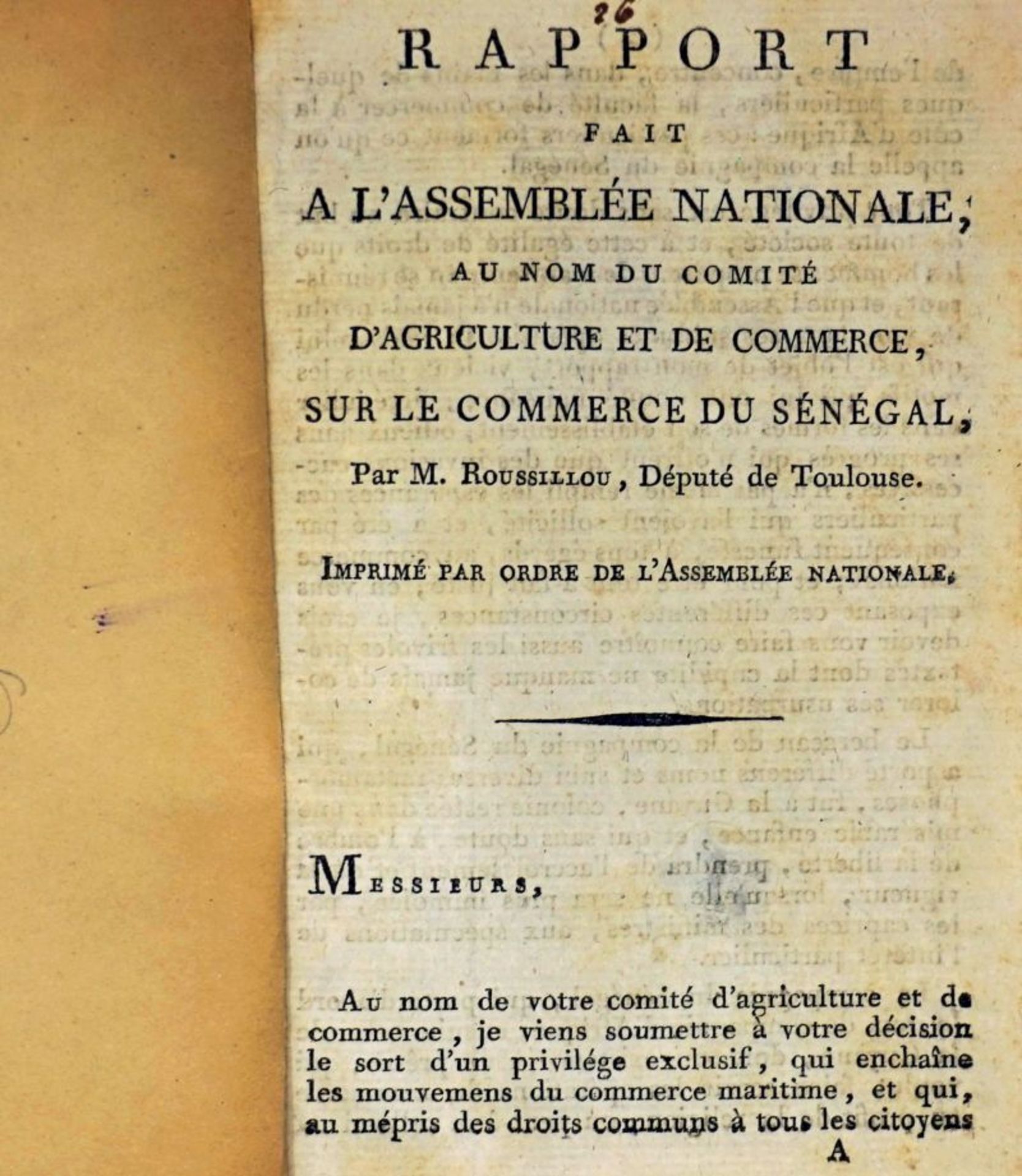Roussillou, Pierre: Rapport fait à l'Assemblée nationale, sur le commerce du...