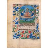 Fischpredigt des Heiligen Antonius: Einzelblatt eines spätmittelalterlichen Stundenbuchs auf...