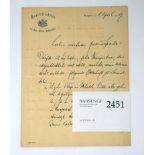 Schillings, Max von: Brief 1917 an Richard Specht