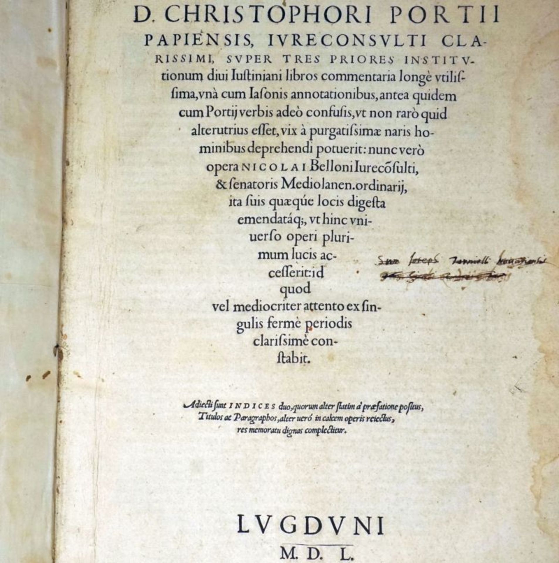 Portius, Christophorus: Super tres priores Institutionum divi Iustiniani libros ...