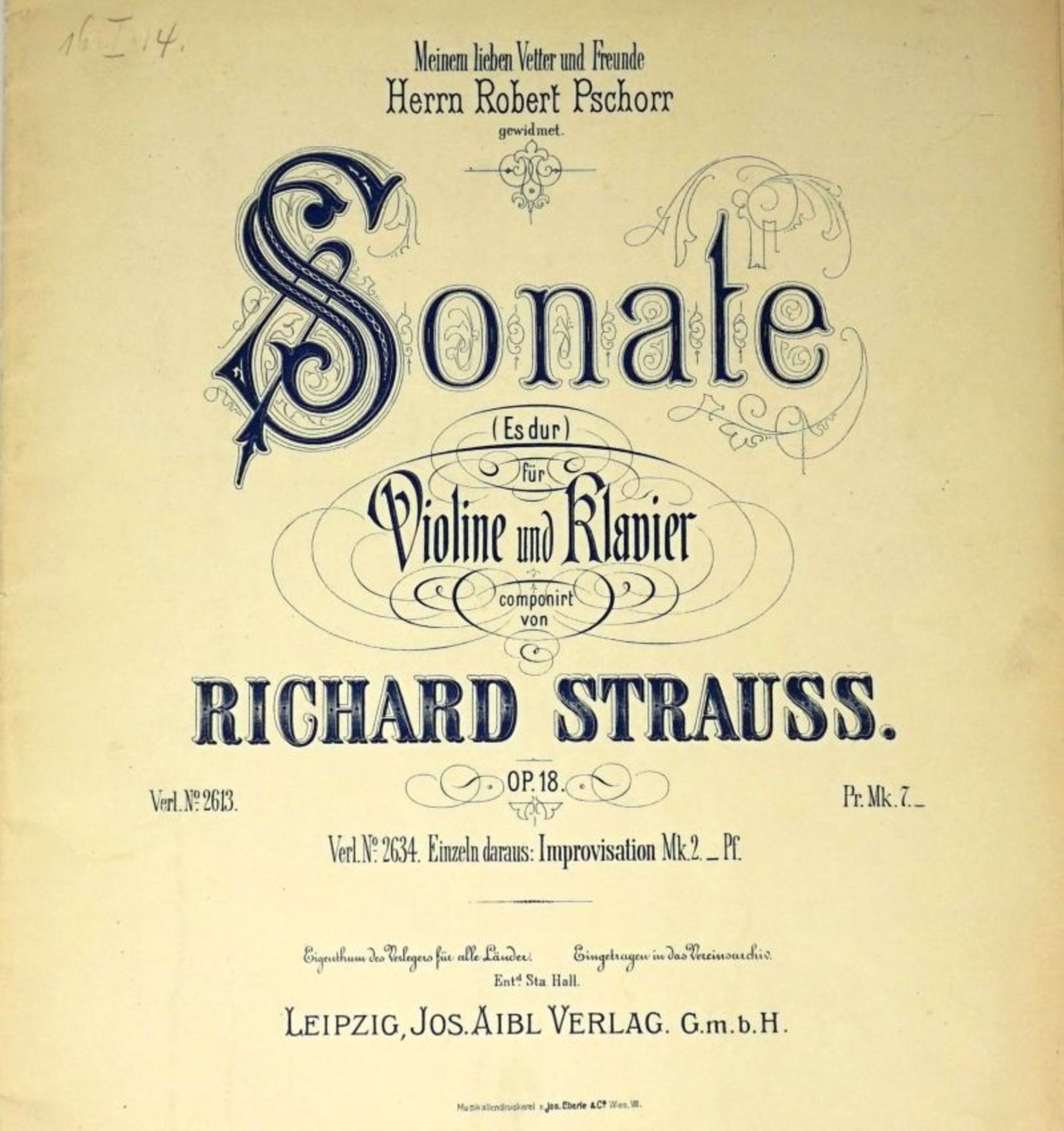 Strauss, Richard: Sonate (Es dur) für Violine und Klavier, Op. 18.