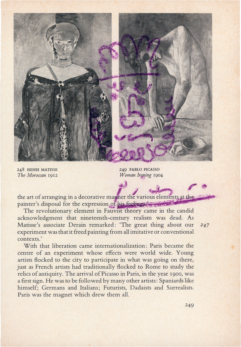 Picasso, Pablo: Signierte Fettstiftzeichnung auf einem Buchblatt