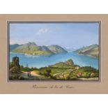 Panorame de luc de Como: Kolorierte, teils gouachierte Lithographie