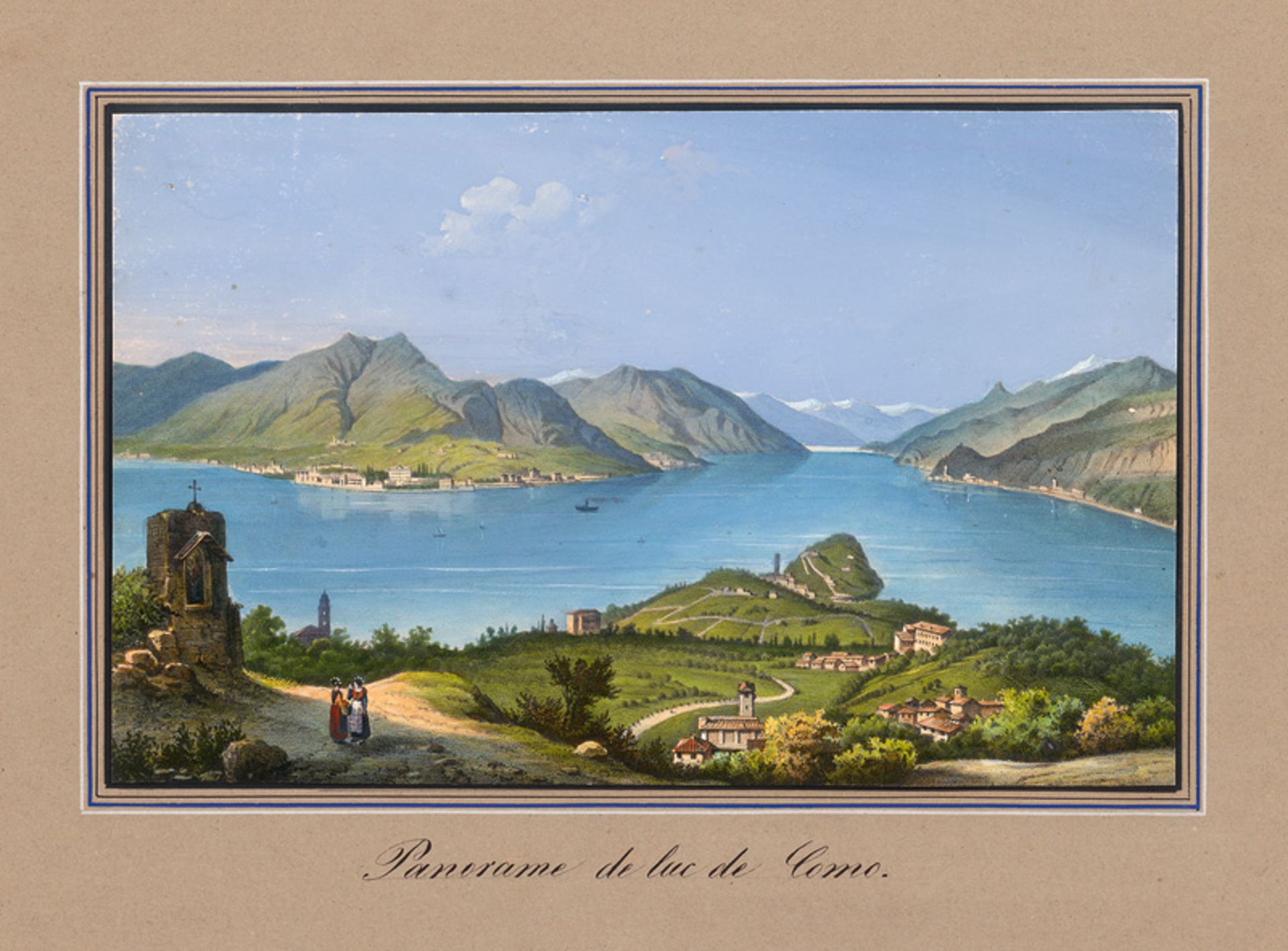 Panorame de luc de Como: Kolorierte, teils gouachierte Lithographie