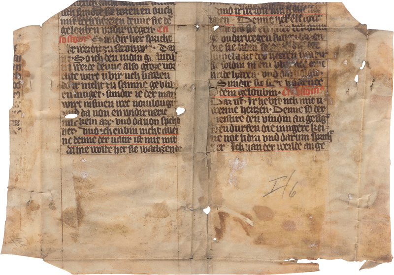 Chrysostomus, Johannes: Mitteldeutsche Handschrift auf Pergament. Fragment eines...