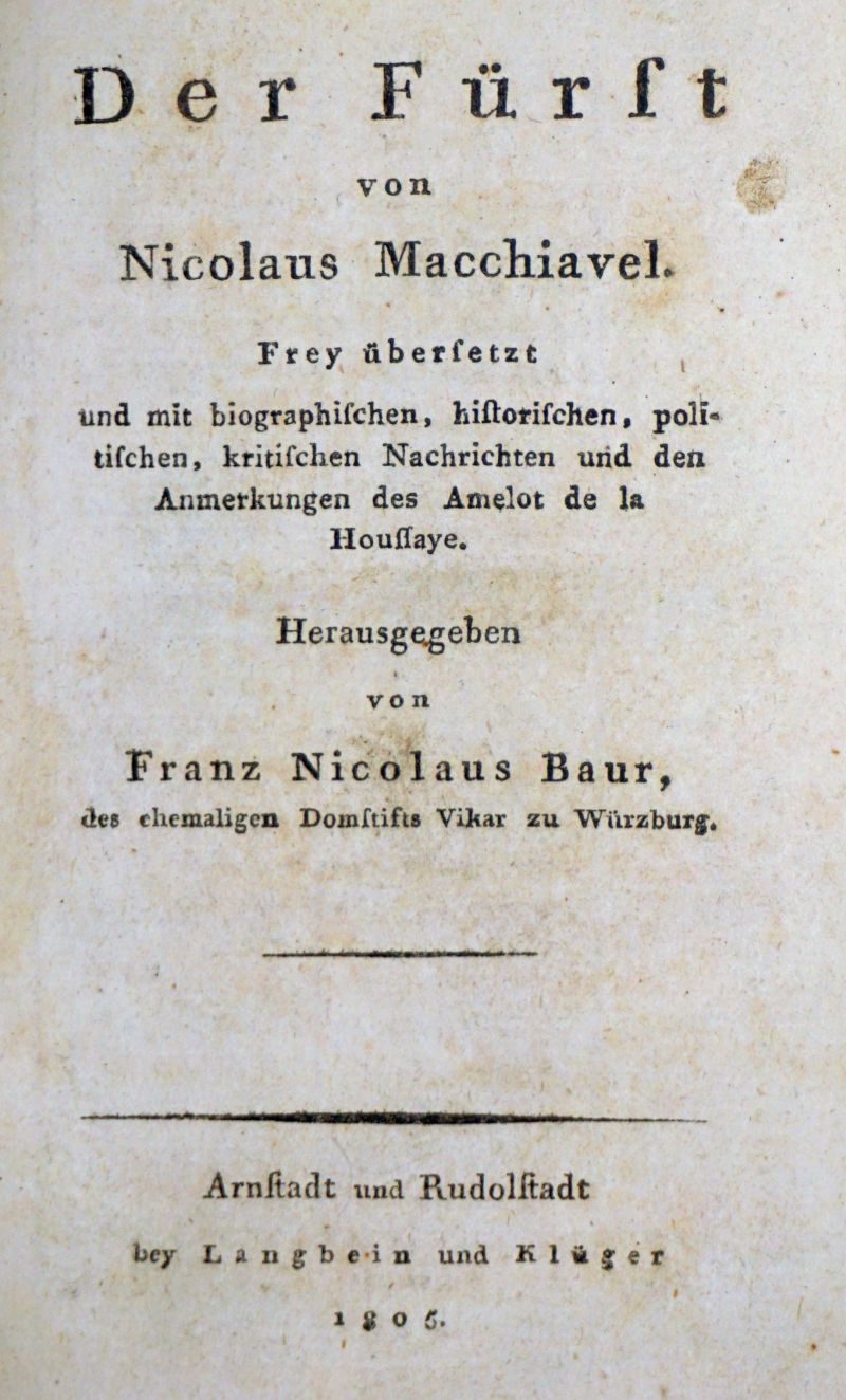 Machiavelli, Niccolò: Regierungskunst eines Fürsten. Zweite Ausgabe