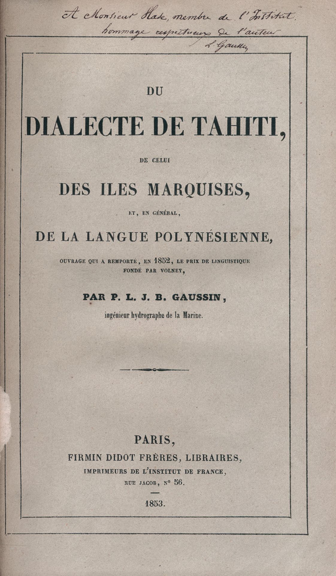 Gaussin, Pierre Louis Jean-Baptiste: Du dialecte de Tahiti