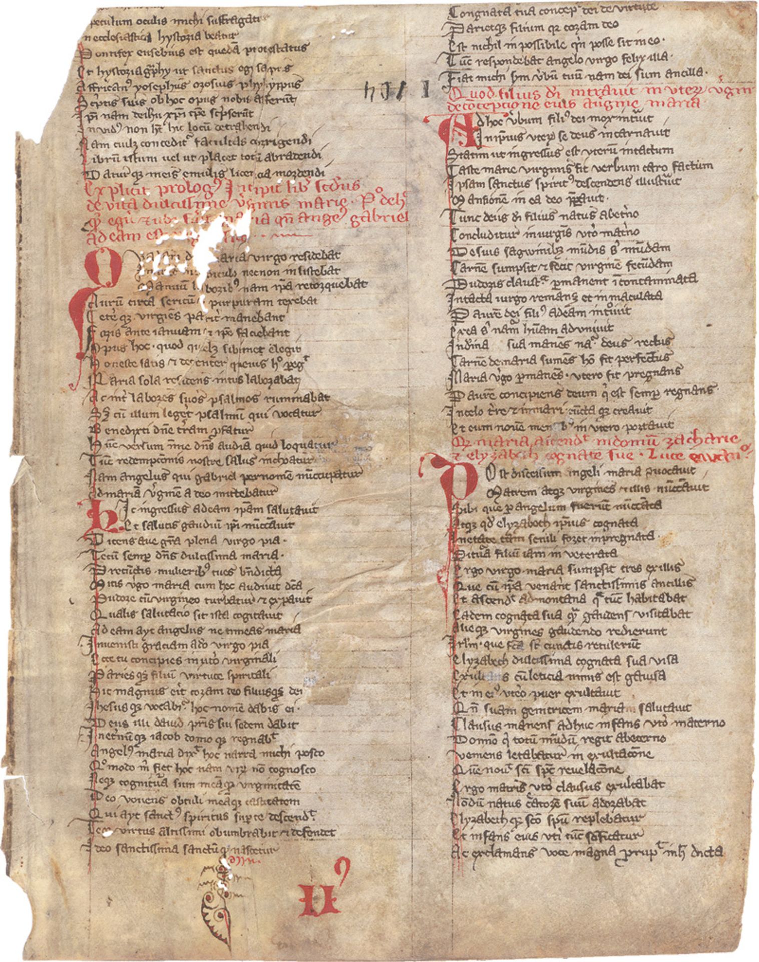 Vita beatae Mariae virginis: Fragment einer lateinischen Handschrift auf Pergament