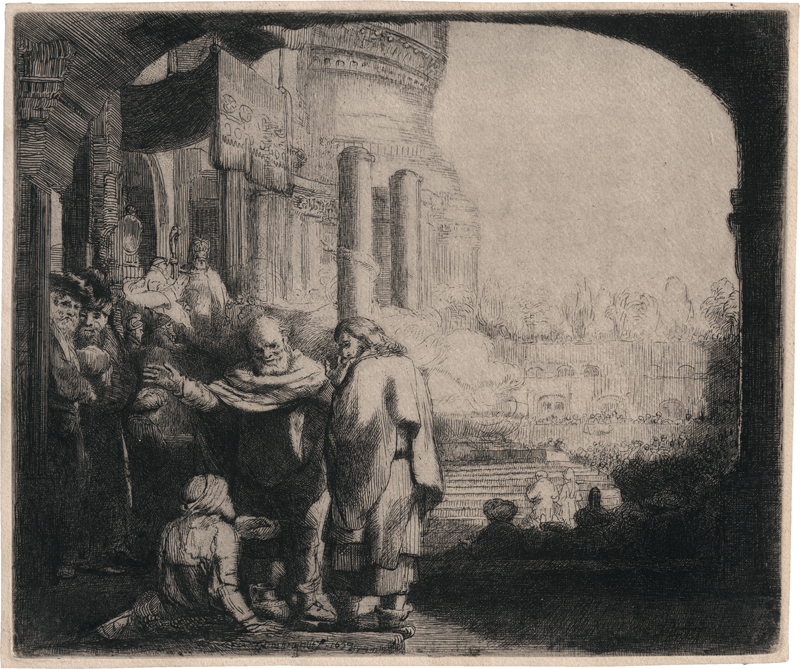 Rembrandt Harmensz. van Rijn: Petrus und Johannes an der Pforte des Tempels