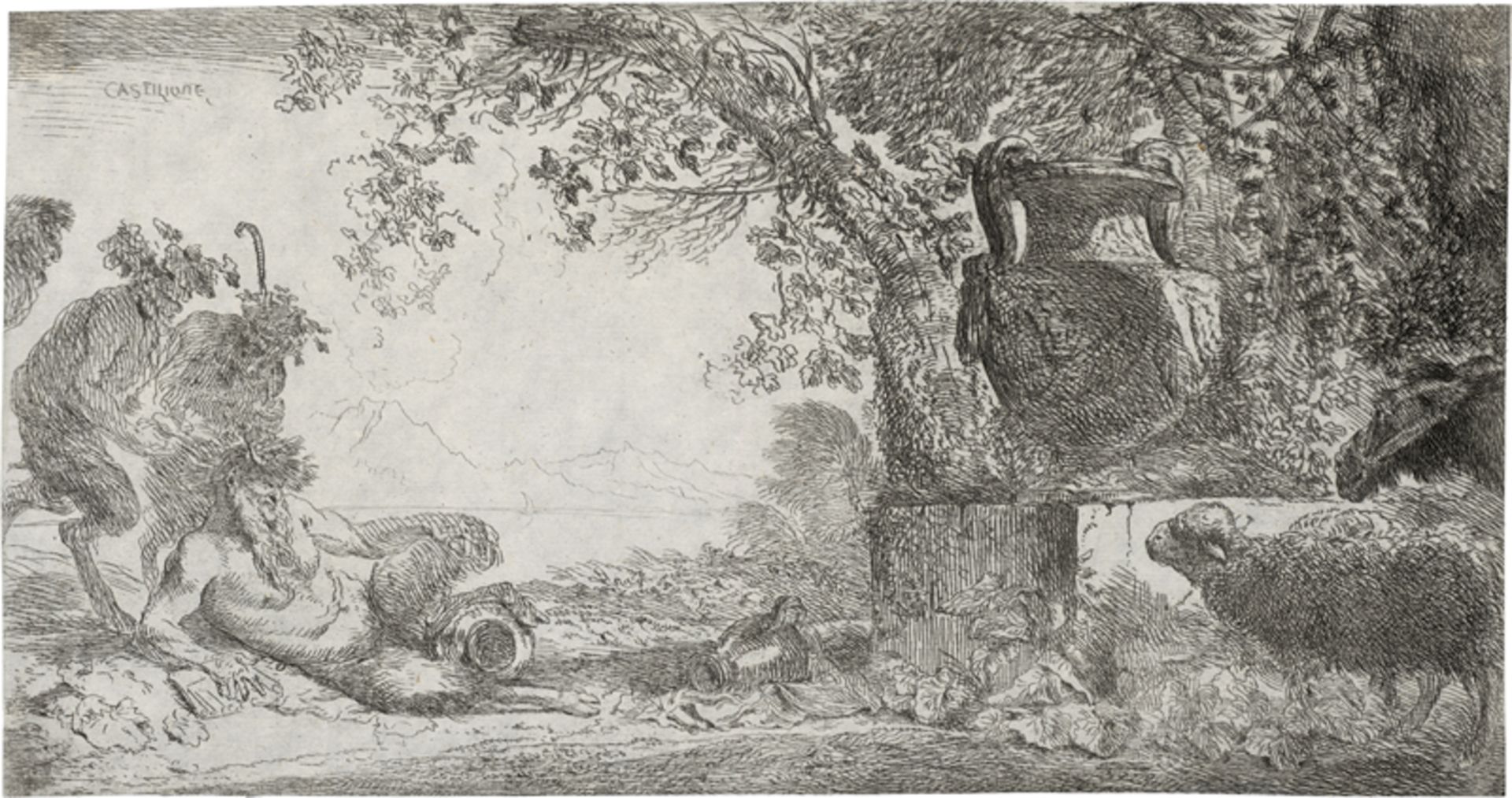 Castiglione, Giovanni Benedetto: Pan vor einer Vase ruhend
