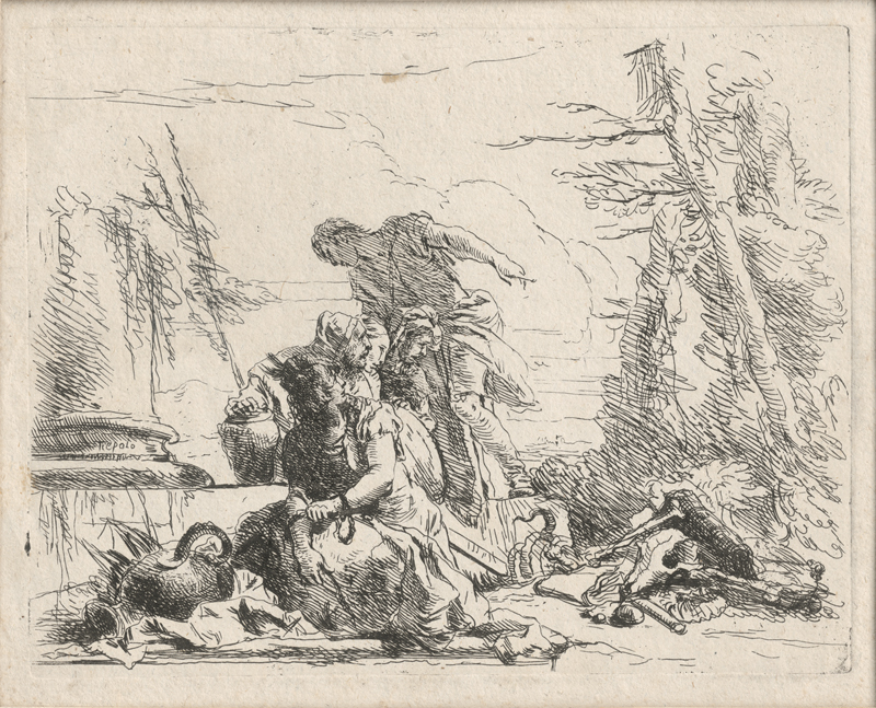 Tiepolo, Giovanni Battista: Frau mit gefesselten Armen und vier Figuren
