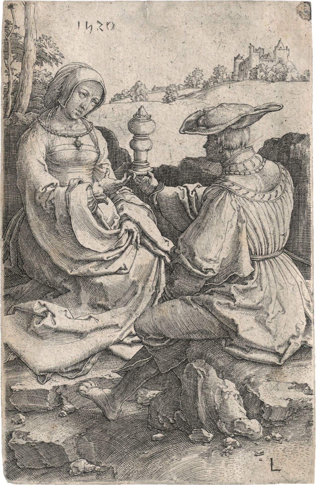 Leyden, Lucas van: Edelmann und eine Dame in einer Landschaft sitzend