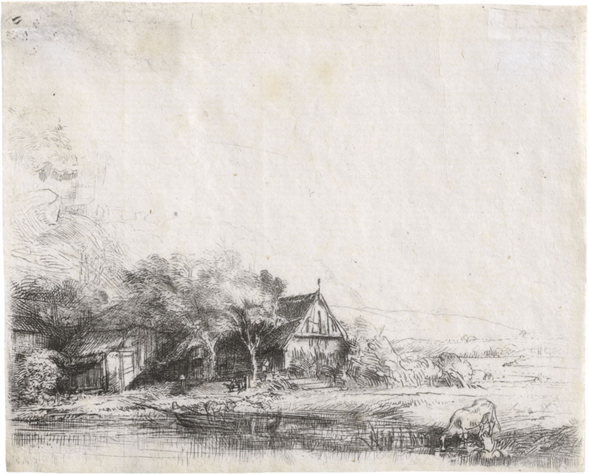 Rembrandt Harmensz. van Rijn: Die Landschaft mit der saufenden Kuh