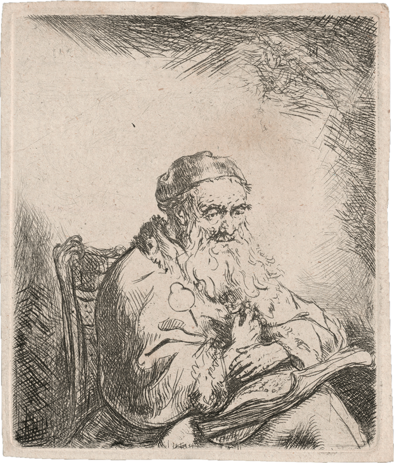 Bol, Ferdinand: Sitzender alter Mann mit einem Kleeblatt auf seinem Mant...
