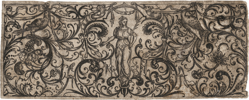 Luining, Andreas: Ornamentaler Fries mit stehender Dame mit einem Zweig