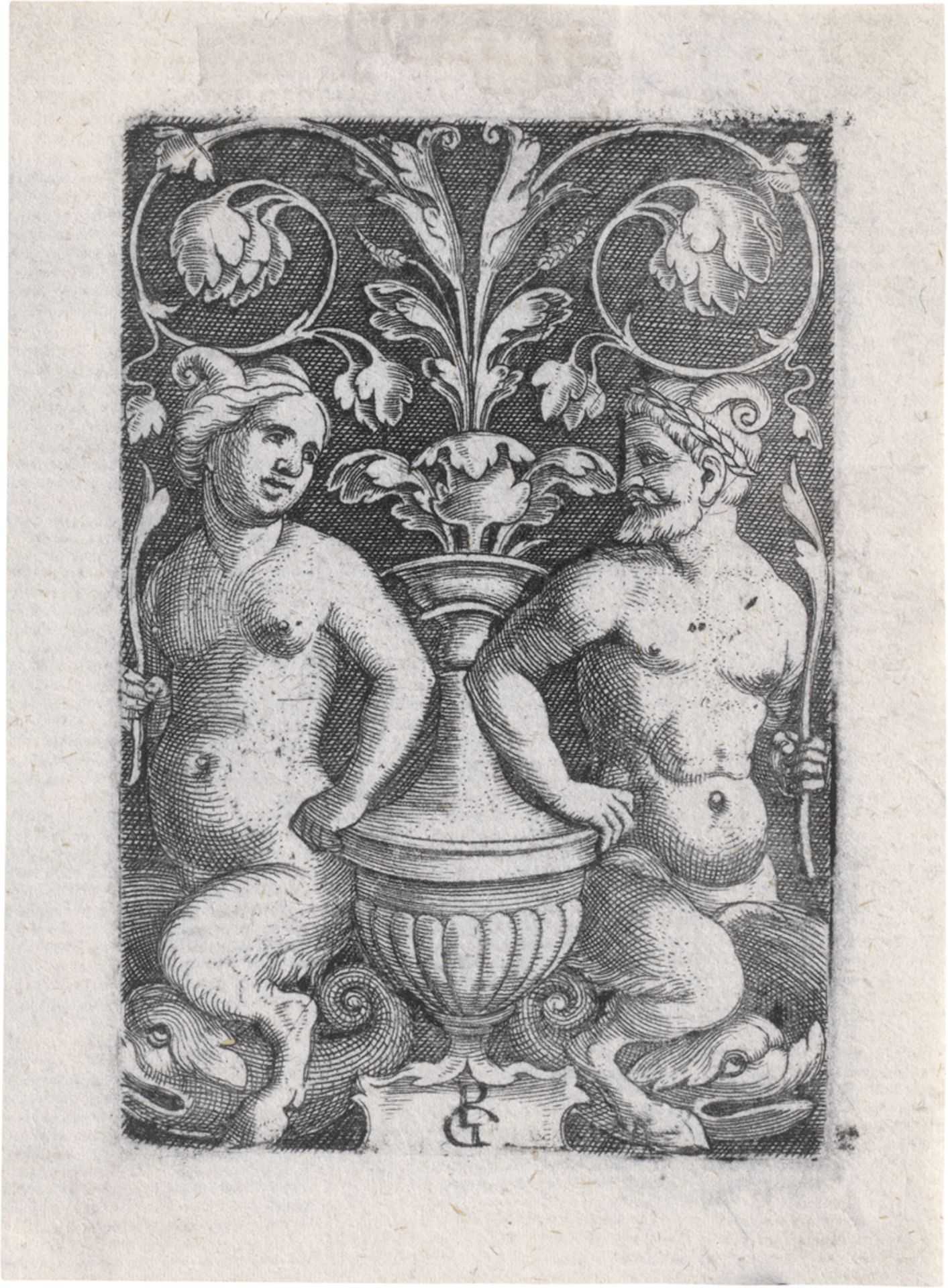 Pencz, Georg: Zwei Ornamente mit Satyren und Vase