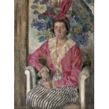 Rönner, Georg W.: Bildnis einer Dame in rosa Bluse und schwarz-weiß gestre...