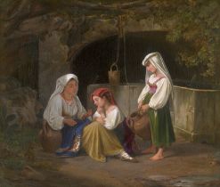 Küchler, Albert - zugeschrieben: Eine Römerin mit zwei Mädchen an einem Brunnen
