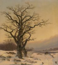 Carmiencke, Johann Hermann: Winterlandschaft mit Eiche und drei Reitern am Ufer der ...