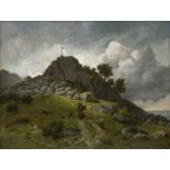 Börner, Hugo: Landschaft mit Kapuzinermönch bei einem Felsgipfel mit K...