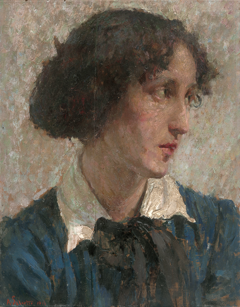 Salietti, Alberto: Bildnis einer Frau in blauer Bluse mit weißem Kragen