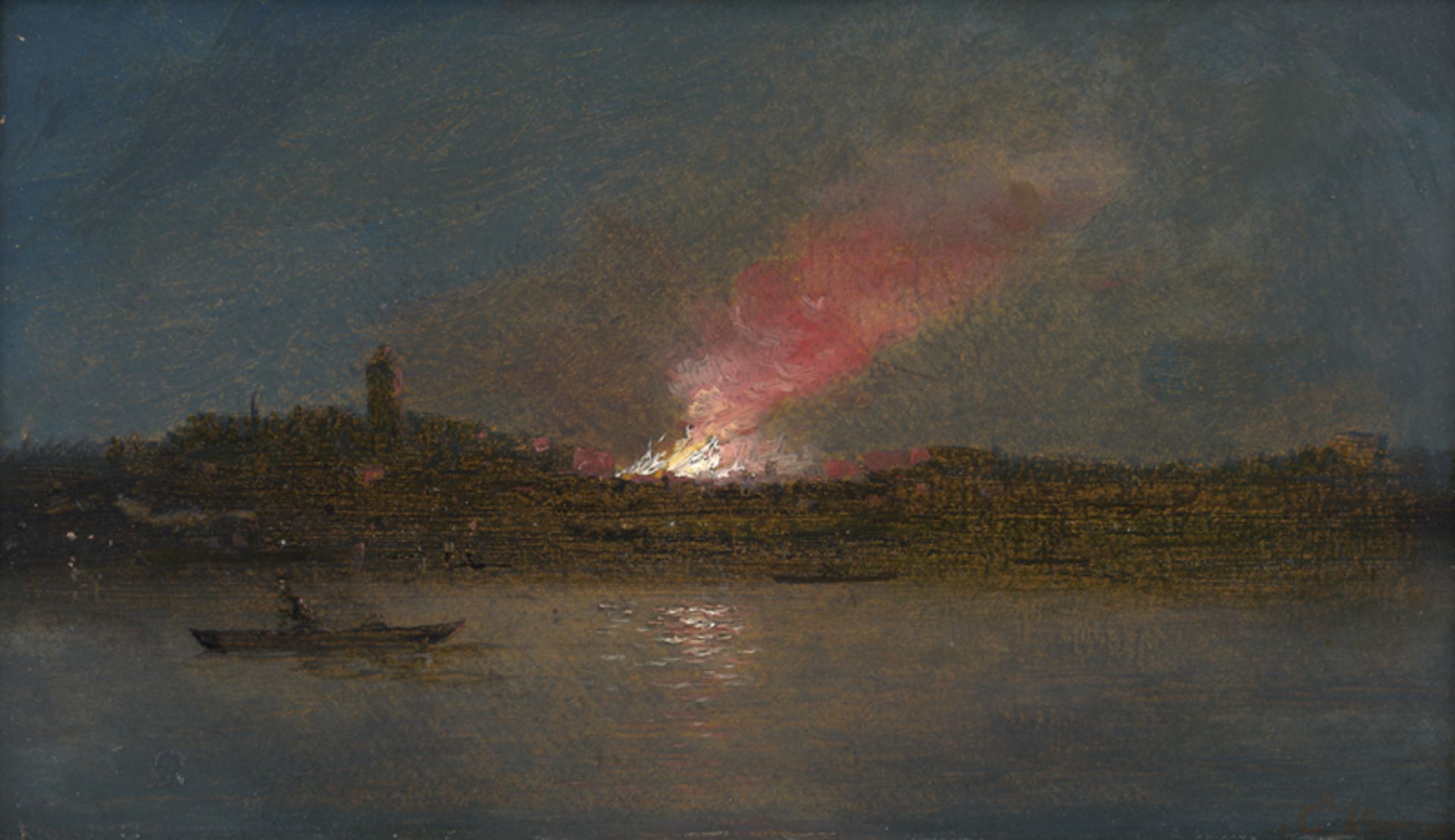 Koerner, Ernst Carl Eugen: Nacht am Bosporus mit Feuer über einer Stadt (Istanbul?)