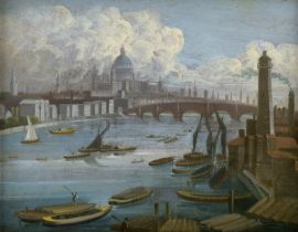 Englisch: um 1800. London: Blick auf die Blackfriars Bridge und St...