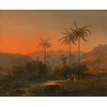 Püttner, Josef Carl Berthold: Südamerikanische Landschaft mit Reitern an einem Fluss