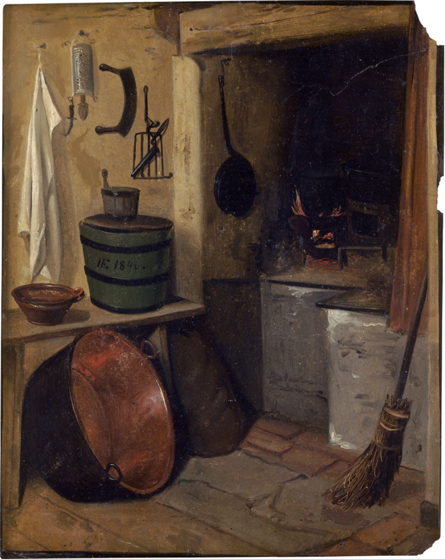 Exner, Johan Julius: Mädchenbildnis; Kücheninterieur mit Feuerstelle - Bild 2 aus 2