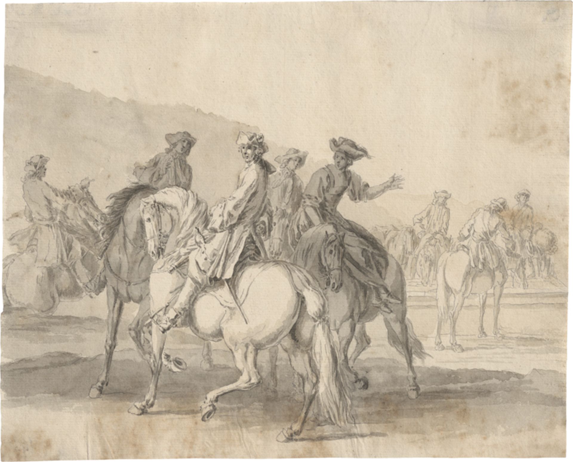Rugendas d. Ä., Georg Philipp: Kavaliere zu Pferd; Elegante Reitgesellschaft mit Dame - Image 2 of 2