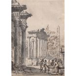 Pannini, Giovanni Paolo - Umkreis: Architekturcapriccio mit römischen Ruinen, Obelisk und F...